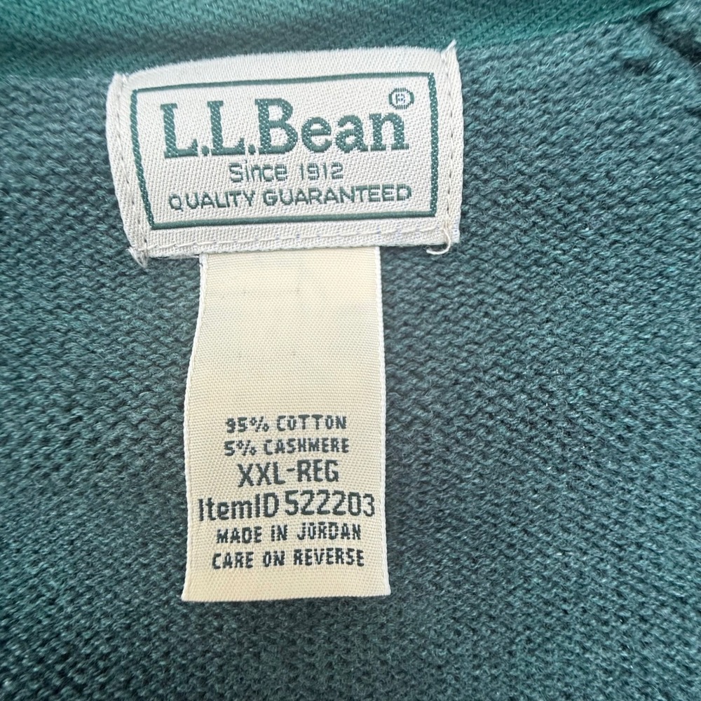 LL Bean Mens XXL Green Cotton Cashmere Blend Polo Collar Raglan Sweater - Picture 5 of 7